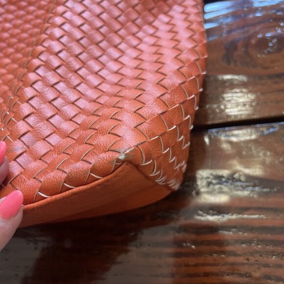 Charming Charlie Orange Weave Vegan Leather Large Tote, Handbag, Purse - Picture 13 of 16